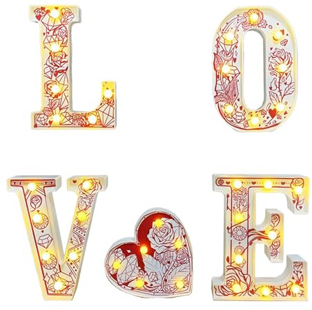 Fictory Lettere luminose a LED con rose dipinte di diamanti, decorazione romantica per San Valentino, batteria non inclusa
