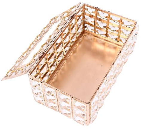 Qudinip Vävnadsdispenser i Kristall Elegant Design Dekorativ Vävnadshållare för Ansiktsvård för Vardagsrum i Badrum 20 X 12 X 9,5 Cm (Guld)