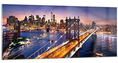 Deco Cadre Salon Usa america new york manhattan Moderne Impression sur Verre 120x50cm Image Tableau en Verre Decoration Murale Chambre Panoramique Art Grand Tableaux Decoratifs Muraux GAB120x50-2820
