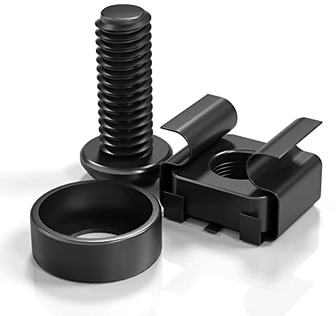 XOOL 50 Pezzi, Dadi a Gabbia M6 x 16 mm, Viti e Rondelle per Armadi di Rete, Scaffali Server, Router, Viti di Montaggio in Rack e Dadi Quadrati, Fascette Autobloccanti Incluse