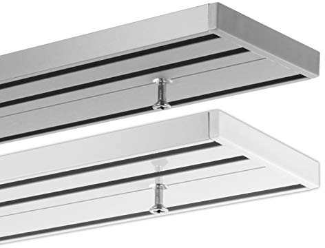 Gardineum 260 cm Gardinenschiene, alle Längen bis 4,00 m mögich, Vorhangschiene Aluminium, 3-läufig Objetkschiene - vorgebohrt! weiß, glatte glänzende Oberfläche