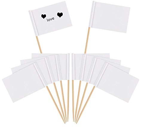 Bandiere Stuzzicadenti,100 Pezzi Bianco Toothpick Flags Cupcake Toppers per Frutta Cocktail Festa Torta Cibo Piatto di Formaggi Antipasti