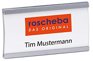 10 x (Magnet-) Namensschilder (Marke: roscheba®), 71 x 40 mm, Made in Germany, aus Kunststoff, vertikal gewölbt, mit Supermagnet (silber) - Staffelpreise - Namensschilder inkl. Papiereinlagen
