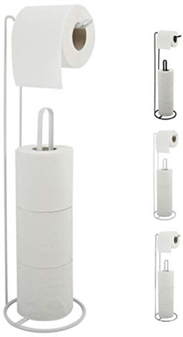 MSV, Porte-Rouleau Papier WC sur Pied, Modèle Amy en Acier, Porte Papier Toilette sur Pied, pour Stocker 3 Rouleaux,dérouleur de Papier hygiénique,15x15x54cm, Blanc Mat