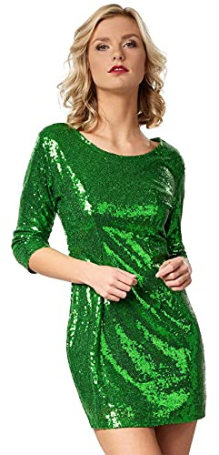 dressforfun Kostüm Damen, kurzes Paillettenkleid, Glitzer Kleid, Langarm Glitzer Oberteile Damen mit Glitzer Rock, Faschingskostüm, Karneval, sexy Disco Kostüm Damen, Rave Outfit Damen