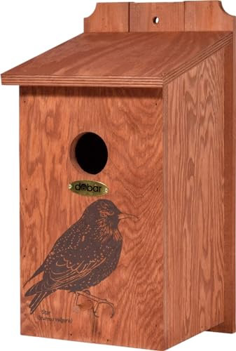 dobar® green label 22362FSCe Nistkasten Star - Starenkasten aus Holz - Nisthilfe für Wildvögel - Wetterbeständig - Nistplatz mit Siebdruckmotiv Star - Ø 45 mm - 19 x 20 x 38 cm - Braun