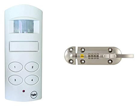 Yale Wireless Shed and Garage Alarm, Free-Standing or Wall-Mounted, 4 Digit Pin-Code, Battery-Powered, Motion Detection, 100 dB Siren + 150 mm Combination Door Bolt