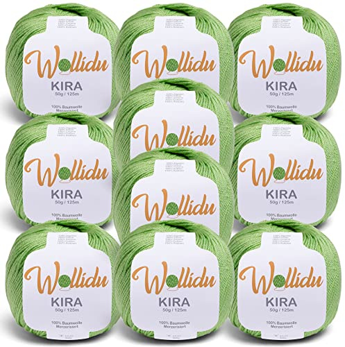 Wollidu Kira 100% Baumwolle zum Stricken und Häkeln 10 x 50g Set Häkelgarn Strickgarn - Hellgrün