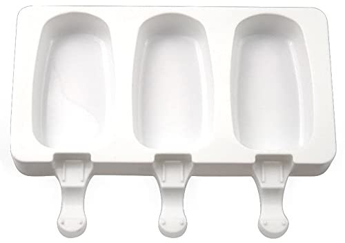 Onlineforu LTD 3 Hole Silicone Ice Cream Mould – BPA Free Non Stick Reusable Oval Popsicle Maker for Homemade Cakes & Desserts