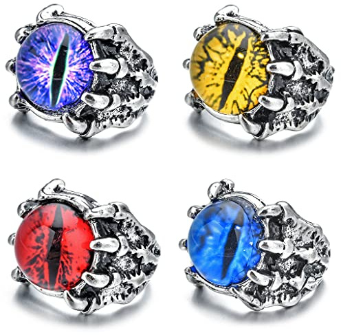 Ouceanwin vintage punk ringar – drake demon ögon zirkon ring silver, justerbar rostfritt stål gotisk ring för män och kvinnor