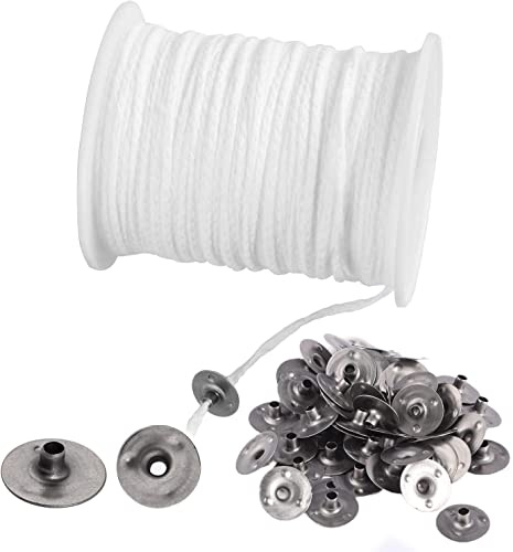 200ft Candle Wicks, White Natural Cotton Candle Wicks With 100 Pcs Metal Wick Sustainers Candle Making Supplies Kit Candle Wax for Soy Candle Making Candles DIY Craft