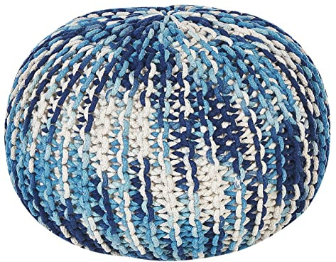 Pouf Hocker Baumwolle weiß / blau ombre rund ⌀ 50 cm gestrickt Boho Conrad