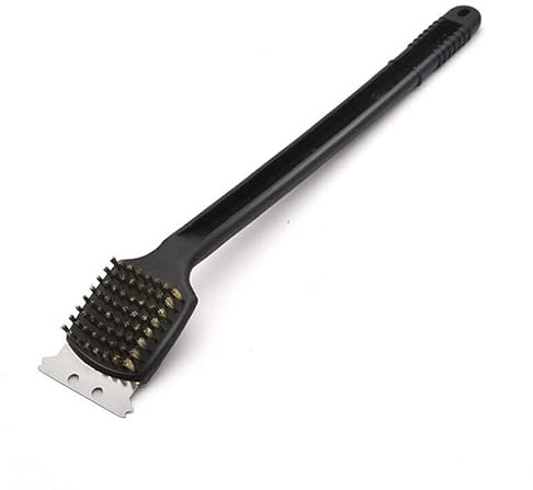 Lets BBQ Wire Grill Cleaning Brush - Heavy Duty Bristle with Stainless Steel Scraper - Utensil Plastic Long Reach Handle - Suitable For Indoor Outdoor Kitchen Camping Parties