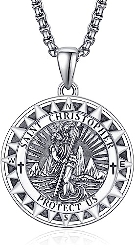 ADMETUS 925 Sterling Silber Heiliger Medaille | Heiliger Amulett Halskette Schutz Anhänger Schmuck für Herren with 2.5mm 22+2 Rolo Ketten