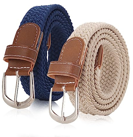 MIVAIUN Lot de 2 Ceinture Femme Tressée Extensible Ceinture Homme Elastique, Toile Elastiques Ceinture, Ceinture Ajustable Sans Trous en Tissu Tissé, pour Jeans Robe Pantalons