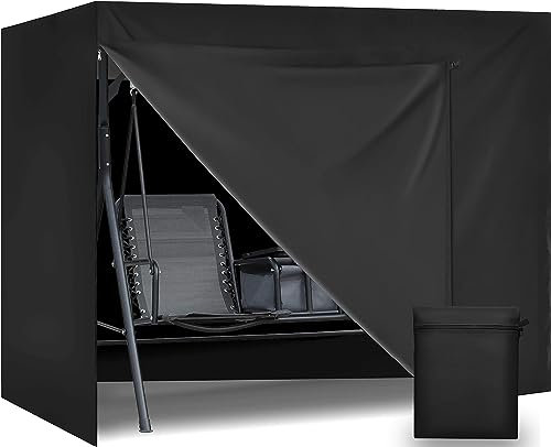 Aipwerer Funda Balancin Jardin, Funda Columpio Jardin, Funda Balancin Jardin Exterior de 3 Plazas, 600D Oxford Resistente al Agua, al Viento, Resistente al Desgarro (Negro, 220x150x150cm)