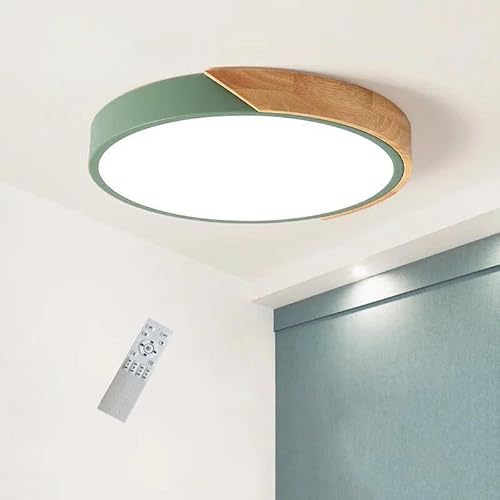 GHiycotdl Led Deckenleuchte Holz,40CM Dimmbare Deckenlampe Grün | für Wohnzimmer Schlafzimmer Küche Lounge Flur,36W,für 8-12㎡