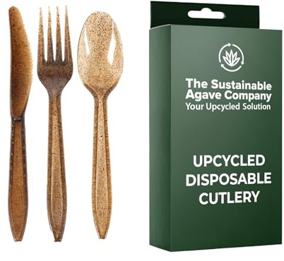 Sustainable Agave Co - Agave Fiber Cutlery - 12 Sets / 36 Pieces - Plant-Based, Made With Upcycled Materials - Bulk Brown Forks, Knives & Spoons Variety Pack