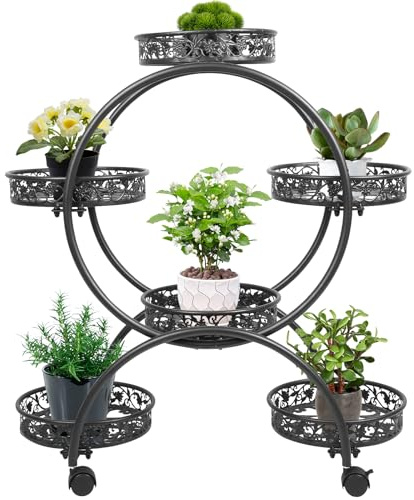 MAYMA Porte Plante Intérieur à roulettes, Cache Pot sur Pied Plante Intérieur Noir Support Plantes Intérieur Métal Design Étagère Plante Extérieur Jardin en Pot pour Salon Jardin Balcon 51*32*78cm