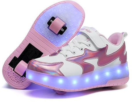 ENEN Chaussure a Roulette, Chaussures a roulettes Retractable Garçons Basket Roulette pour Enfant Fille, Roller 2 Roues Déformable Adolescents pour Intérieur Extérieur 27-40 EU