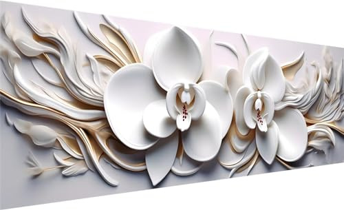 Diamond Painting XXL 180x60 cm, 5D DIY Orchidee Eckige Steine Strass Cross Stickerei Kunst Kit, Zubehör Set Basteln Für Erwachsene, Geschenk Weiß H-6
