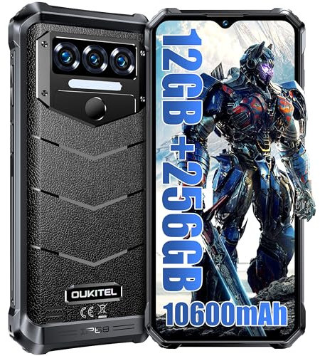 OUKITEL WP38 Rugged Smartphone 2024-12GB+256GB/1TB Expansion 10600mAh Octa-Core Rugged Phone, 6.52''HD+ 13MP Camera Android 13 Indestructible Phone, IP68/IP69K/Face ID/Fingerprint/NFC/OTG/GPS Black