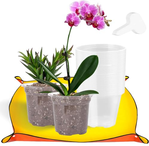 Orchideentopf 30 Stück Klare Anzuchttöpfe mit Pflanzmatte 10,5cm Pflanztopf Pflanzentöpfe Pflanztöpfe Anzuchttopf Blumentopf Orchideentöpfe Blumentöpfe Pflanzentopf für Sukkulenten, Samen, Setzlinge