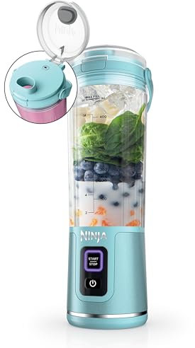 Ninja Blast Portable Blender, Cordless, 18oz. Vessel, Personal Blender For-Shakes and Smoothies, BPA Free, Leakproof-Lid and Sip Spout, USB-C Rechargeable, Dishwasher Safe Parts, Tinted Aqua, BC151AQ