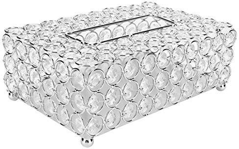 Mumusuki Kristall-Taschentuchbox, Silber, Modern, Rechteckig, Galvanisiertes Eisen + Kristall