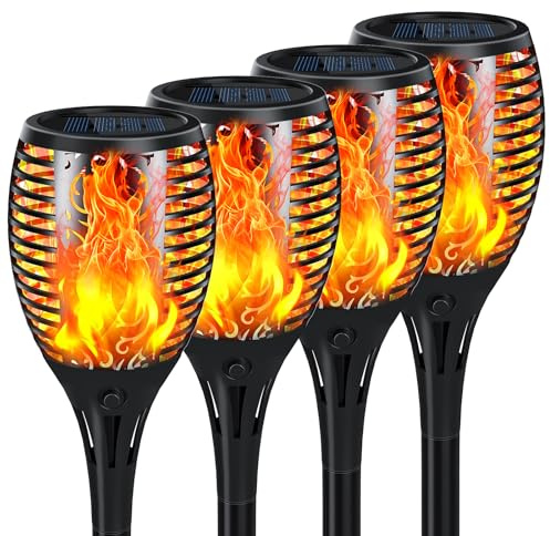 Upgraded Solar Lights Outdoor 4 Pack, Solar Torch Lights with Flickering Flame, Super Larger Size for Garden Decor, Solar Powered Outdoor Waterproof Solar Garden Lights for Pathway Patio Yard