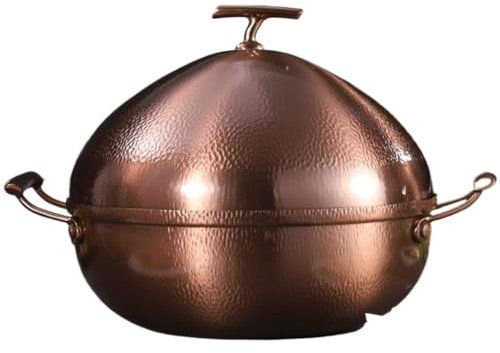 XXHNBF Charcoal Shabu Copper Hot Pot Shabu Shabu Divider Hot Pot, Stainless Steel Pot with Divider and Lid,Shabu Shabu Pot for Induction Cooktop Gas Stove Kitchen Cooker(Brown,Diameter 26CM)