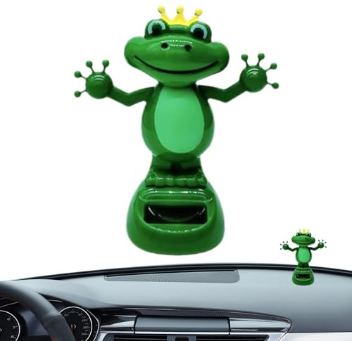 Solar Powered Bobblehead Frog, Nodding Frog, Frog Dashboard Wobble, Car Bobblehead Animal, Solar Powered Doll with Shaking Hand, Animated Wobble Dancer with Frog for Car
