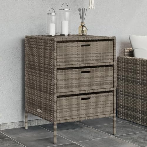 Keyroto Gartenschrank wetterfest Balkonschrank Rattan Outdoor Schrank wetterfest Aufbewahrungsschrank Haushaltsschrank Beistellschrank für Balkon & Pool-Grau-55 x 59 x 80 cm