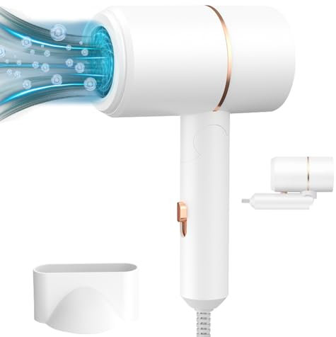 asciugacapelli WDKXCN 800w Pieghevole, Piccolo Asciugacapelli Agli Ioni Silenzioso Con Bocchetta per Lo Styling, Asciugacapellì Da Viaggio, 2 Livelli Di Riscaldamento Con Pulsante