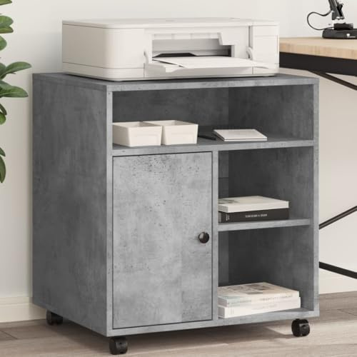 Hovothy Support d'imprimante avec roulettes - Étagère de rangement pour imprimante - Table d'imprimante - Meuble de bureau - Destructeur de documents - Étagère - Chariot d'imprimante - Gris béton - 60