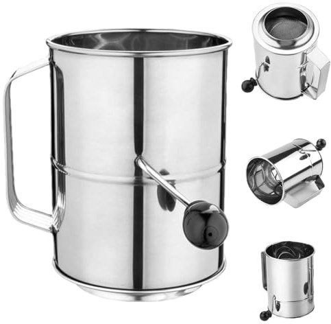 Sifted Flour Cup - Steel Flour Sifter, Hand Crank Sieve, Flour Sieve for Cakes, Cupcake Pastry Flour Sifter with Intelligent Filter Design, Handheld Flour Sifter Tool for Indoor and Outdoor Kitchen