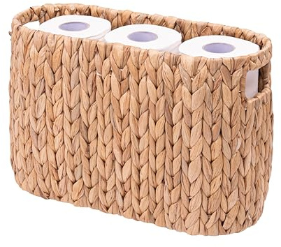 MINHKUST Wicker Toilet Paper Storage Holder with Built-in Handles, Toilet Paper Holder for up to 9 Mega Rolls, Water Hyacinth Toilet Paper Baskets Bathroom Organizer
