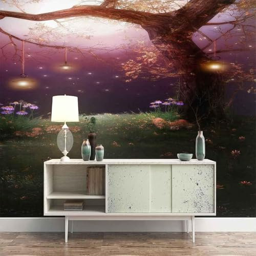 XLMING Cubique Beau Ciel Violet Arbre Fleur Prairie 3D Papier Peint Intissé Salle à Manger Bureau D'étude Canapé Chambre Salon TV Mur-430cm×300cm