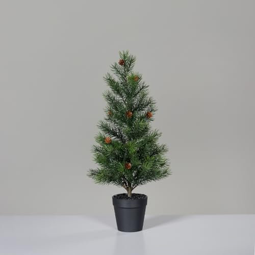 mucplants Künstlicher Tannenbaum mit Tannenzapfen 47 cm im Schwarzen Topf Grün