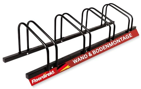 Floordirekt Râtelier à vélos pour 4 vélos avec des pneus d'une largeur allant jusqu'à 55 mm en fer - Support pour sol ou montage mural - 135 x 33 x 26,5 cm (noir)