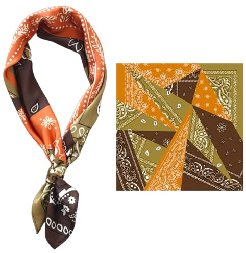 GIMIRO Silke imitation scarf 53 x 53 cm för män, fyrkantiga halsdukar, eleganta, vintage, blommig, våg prick rand, Orange kaffe olivgrön Psl, 53x53