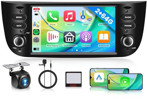 2G 64G Android 6.2 Inch Car Radio for Fiat Punto 2010-2016/Linea 2012-2015 with Wireless Carplay Android Auto Touchscreen Car Stereo with GPS WiFi Bluetooth Mirror Link FM RDS EQ Backup Camera
