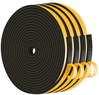 Weather Stripping,Draft Excluder,Foam Weather Stripping,Strong Adhesive, Lightproof, Soundproof,Seal Strip for Door Frame,Window Frame,Sliding Door (Black,6mm x 3mm x 16M)