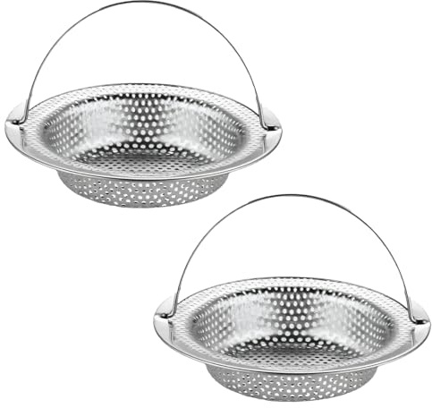 wilcractk Filtre Evier Cuisine, Grille INOX avec Poignée, Maillage Fin Anti-Débris, 2 Pièces Universelles pour Évier Cuisine et Salle de Bain (Diamètre 11 cm, Diamètre Intérieur 8 cm, Hauteur 2 cm)