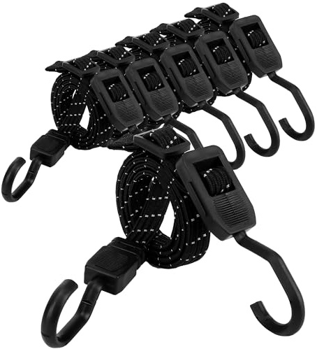 Verstellbar Spanngummi mit Haken, Reflektierend Expander mit Metallhaken 6er Set, 120cm Flach Gepäckspanner Schwarz Gummiseil, Extra Stark Gummispanner Gummibänder für Sonnensegel, Garten, Tarps