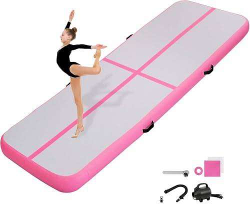 KIKILIVE 10/20CM Hoch Gymnastikmatte Tumbling Matte, 2/3/4/5/6M Aufblasbar Gymnastik Track Matte Air Turnmatte mit Luftpumpe Aufblasbare Sportmatte für Fitness/Outdoor/Yoga/Training usw