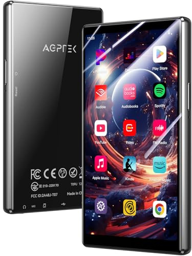 AGPTEK 128GB Reproductor MP3 Spotify con Bluetooth y WiFi, Android 13 MP4 Reproductor de 5'', Reproductor de Música MP4，MP3 Player con Spotify, Audible, App Store, Amazon Music, hasta 1 TB, Negro