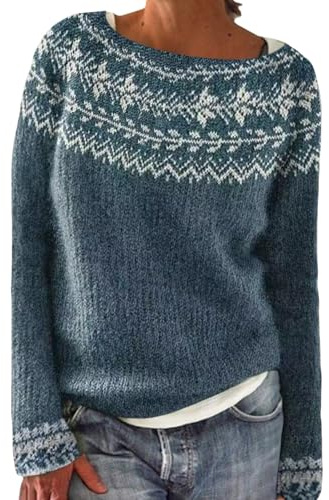 HANXIULIN Pulli Damen Norweger Pullover Original Winter Kaschmir Pullis Langarm Weihnachtspullover Elegant Rundhals Winterpullover Casual Warm Fleecepullover Sweatshirt Damen weiß Langarm