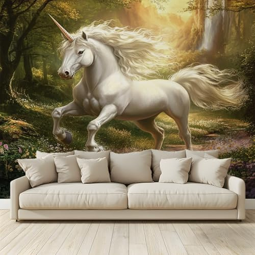 MKBKLI Carta da Parati Fotografica Animali unicorno nel bosco - Design per Pareti Camera - Fotomurali in Tessuto Non Tessuto - 200Cm (L) x140Cm (A)