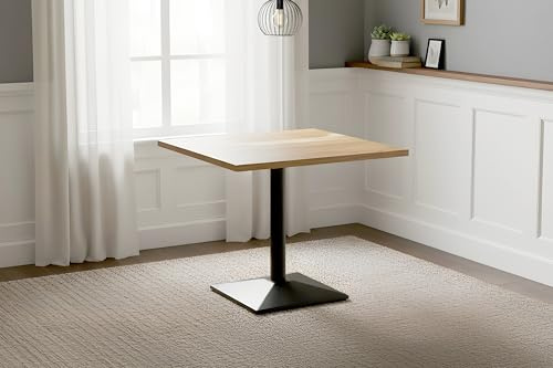 SAM Bistrotisch Emile | 90 x 90 cm eckig | Akazienholz massiv | Farbe: Natur | runde Kante | schwarzes Säulengestell aus Metall | Säulentisch/Esstisch für Küche, Café & Essbereich